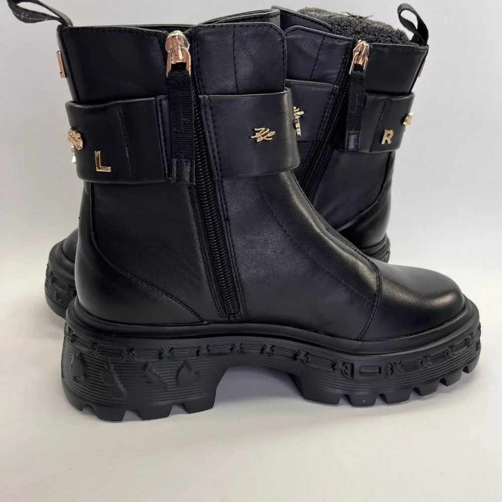 Karl Lagerfeld Latisha Boot Black Size 7.5 Womens Chunky Lug Sole Side Zip Style - Picture 7 of 16